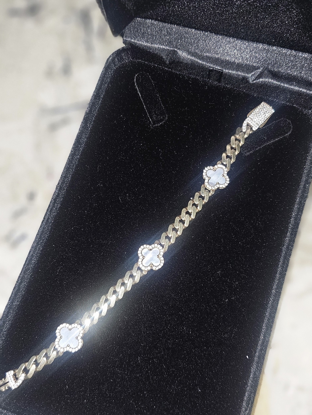 Miami Cuban Link Gold-Tone Clover Chain - Bracelet with White Inlays